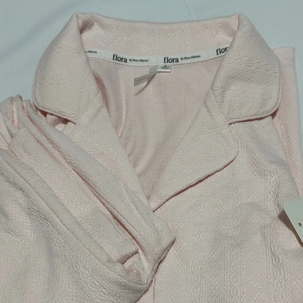 FLORA BY FLORA NIKROOZ Pink 2pc Luisa Textured Notch Collar Pajama Set